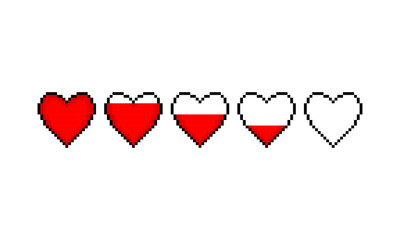 Heart red pixel design. The level of the degree of life. Vector illustration.