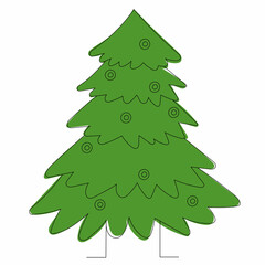 sketch green tree, contour,  vector