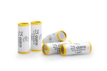 Euro coins packet set against white background