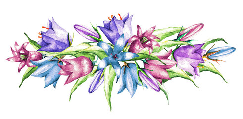 Fototapeta na wymiar A bouquet of bells. Watercolor (2)