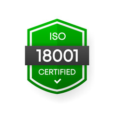 ISO 18001 Certified green vector banner. Flat certification label isolated on white background. Food safety concept. Vector illustration.