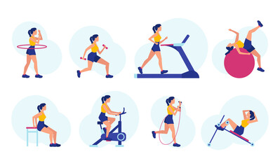 Fototapeta premium Vector of a woman exercising at a sport gym.
