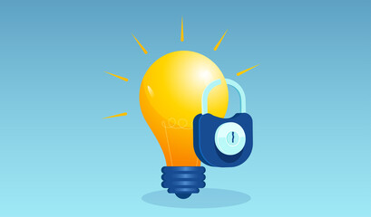 Vector of a lightbulb idea locked with padlock. Intellectual property protection concept