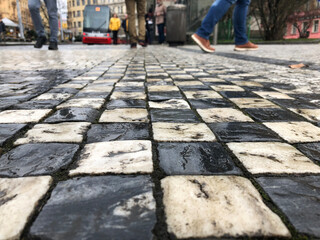 Walking around a cobblestone sidewalk
