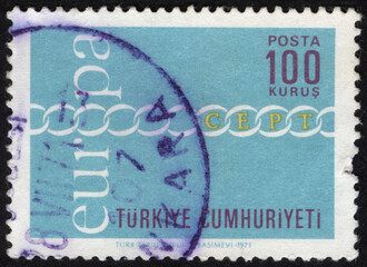 Republic of Turkey postage stamp. Republic of Turkey historical stamp. A postage stamp printed in Republic of Turkey.