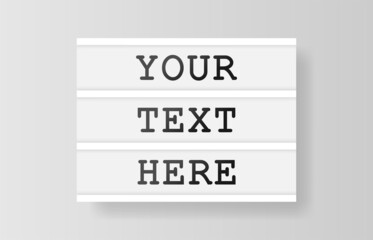 Your Text Here. Retro advertising with retro lightbox on white background. Vector design banner. Vector illustration.