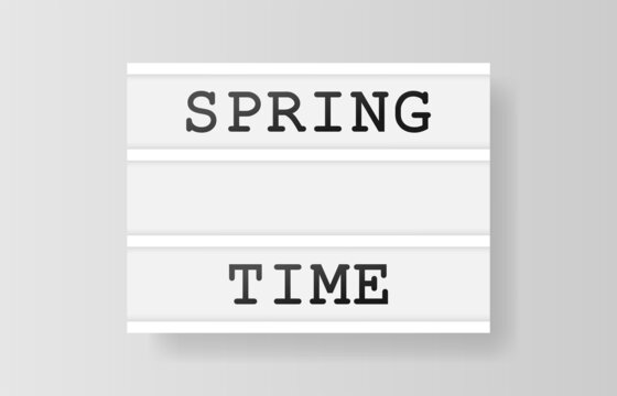 Spring Time. Retro advertising with retro lightbox on white background. Vector design banner. Vector illustration.