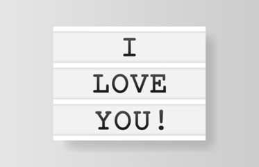 I Love You. Retro advertising with retro lightbox on white background. Vector design banner. Vector illustration.