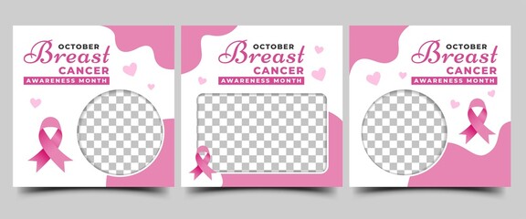 Breast cancer awareness month social media post template design collection. Editable modern banner with place for the photo. Usable for social media, banner, and website.