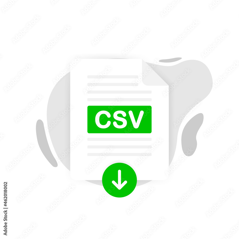 Poster download csv icon file with label on white background. downloading document concept. vector illustra