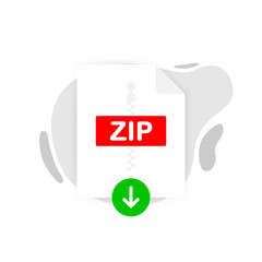 Download ZIP icon file with label on white background. Downloading document concept. Vector illustration.