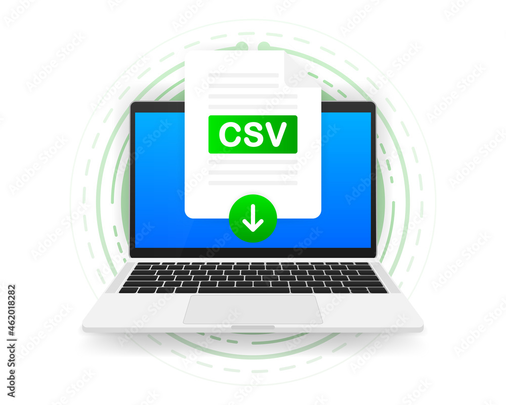 Aufkleber download csv icon file with label on screen computer. downloading document concept. vector illustrat