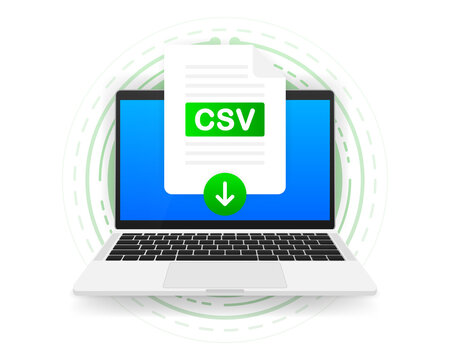 Download CSV icon file with label on screen computer. Downloading document concept. Vector illustration.