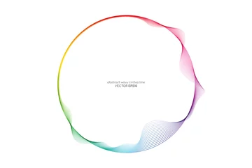 Tuinposter Vector abstracte cirkels lijnen golvend in ronde frame kleurrijke regenboog geïsoleerd op een witte achtergrond met lege ruimte voor tekst © korkeng