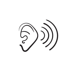 hand drawn doodle ear hearing illustration icon - obrazy, fototapety, plakaty
