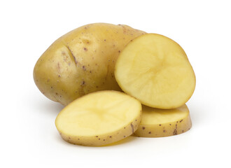 Potatoes and sliced isolated on white background, with clipping path.