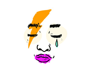 woman face crying illustration in creative face painting. a hand-drawn drawing of vector graphics for any creative element design.