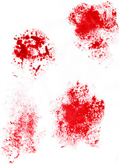 red ink splat. Red splotches of watercolor paint on a white background. Painted blood splatters. 