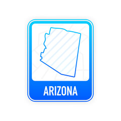 Arizona - U.S. state. Contour line in white color on blue sign. Map of The United States of America. Vector illustration.