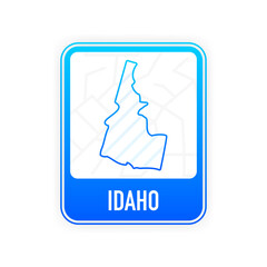 Idaho - U.S. state. Contour line in white color on blue sign. Map of The United States of America. Vector illustration.