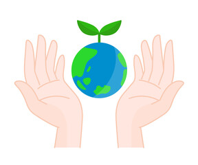 Raise the planet earth icon for ecology inspired by Sustainable Development Goals. Vector illustration isolated on white background.