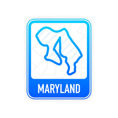 Maryland - U.S. state. Contour line in white color on blue sign. Map of The United States of America. Vector illustration.