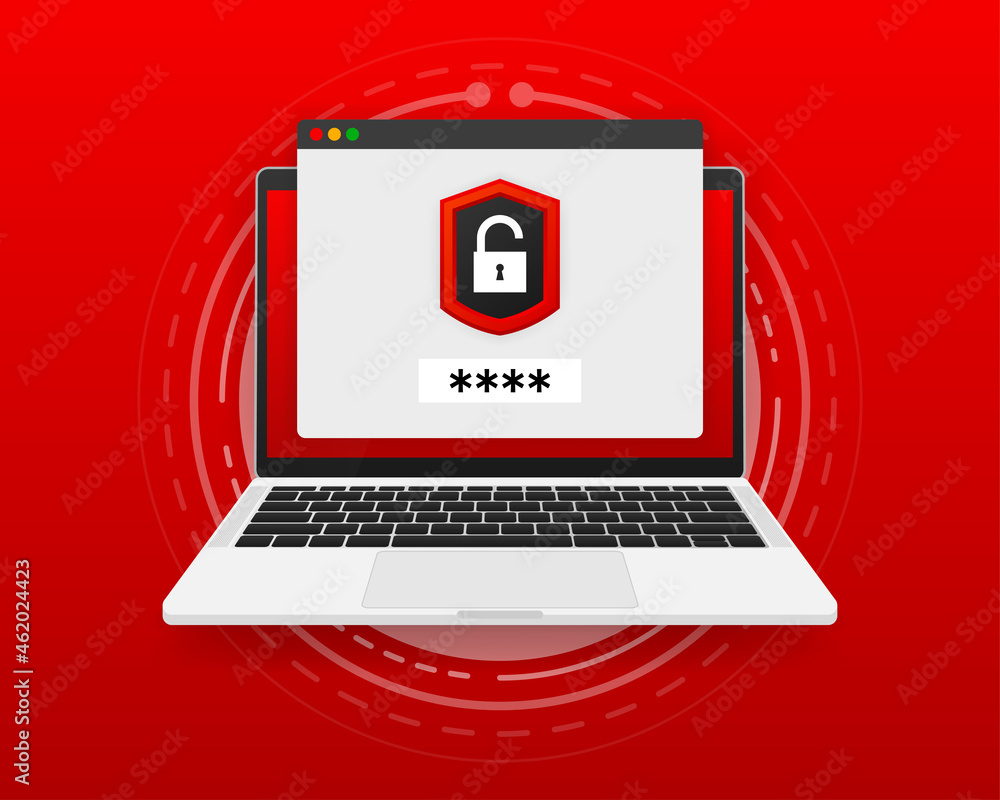 Poster data protection concept on the computer screen. credit card verification and software access data as