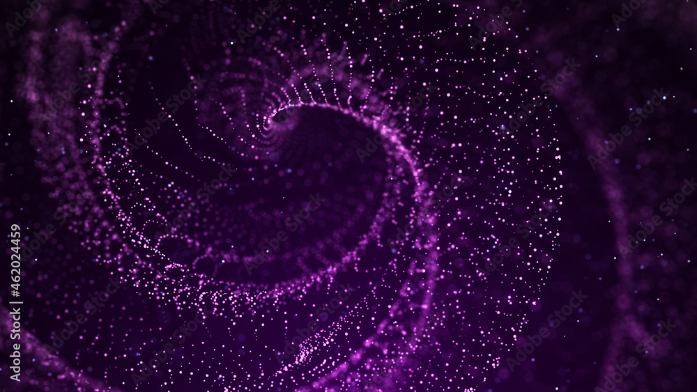 Poster abstract particle vortex. futuristic dynamic wave moving in space. illustration with explosion of da