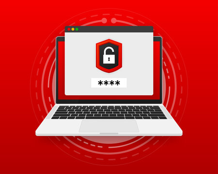 Data protection concept on the computer screen. Credit card verification and software access data as confidential. Vector illustration.