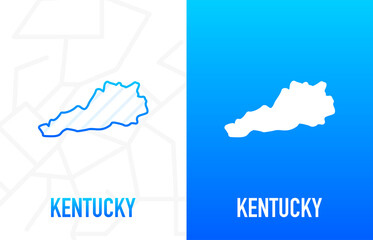 Kentucky - U.S. state. Contour line in white and blue color on two face background. Map of The United States of America. Vector illustration.