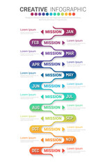Timeline for 1 year, 12 months, infographics all month planner design and Presentation business can be used for Business concept with 12 options, steps or processes. 