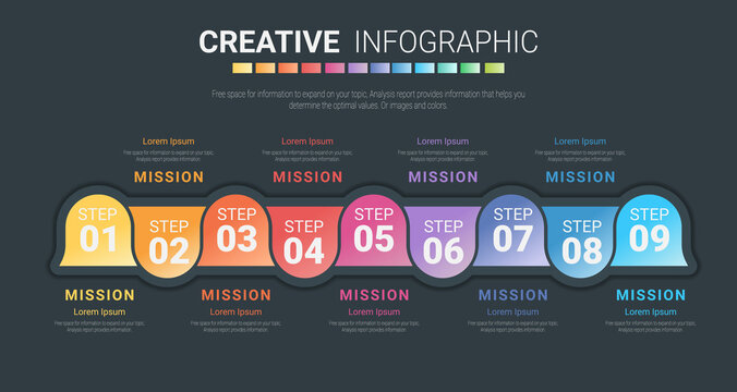 Infographic design elements for your business with 9 options, parts, steps or processes, Vector Illustration. 