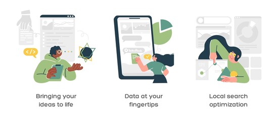 Enterprise strategy development abstract concept vector illustration set. Business analytics and business rules, application software.