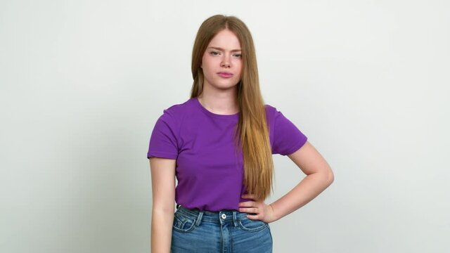 Teenager girl doing silence gesture over isolated background