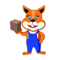 cute squirell simple cartoon illustration. holding box, delivery, mascot