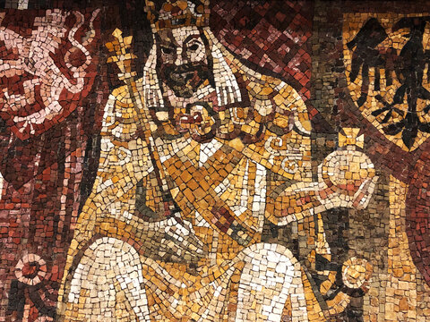 Mosaic of the king holding his royal sceptre 