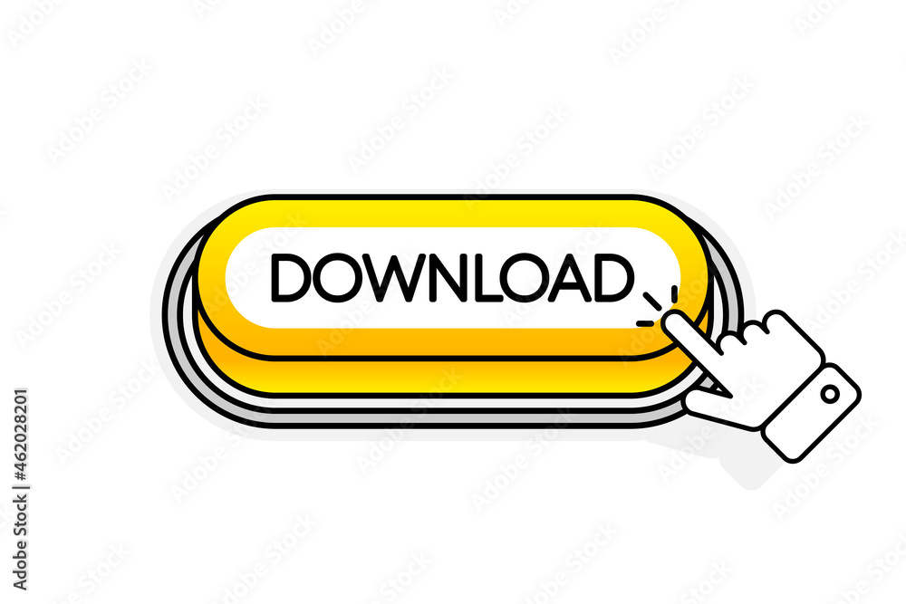 Poster yellow 3d button with the inscription download, isolated on a white background. mouse cursor. linear