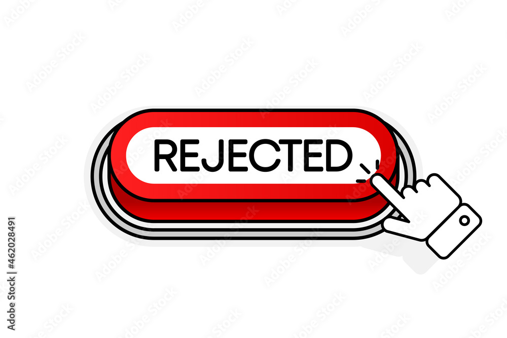 Poster red 3d button with the inscription rejected, isolated on a white background. mouse cursor. linear de