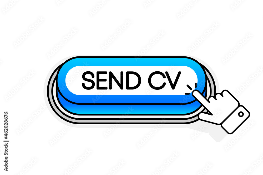 Aufkleber blue 3d button with the inscription send cv, isolated on a white background. mouse cursor. linear de