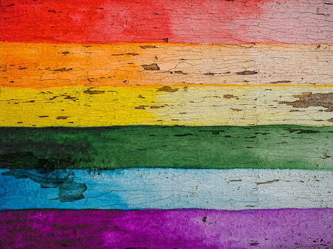 Beautiful watercolor drawing of the rainbow flag. Close-up, no people, texture. Congratulations for family, relatives, friends and colleagues