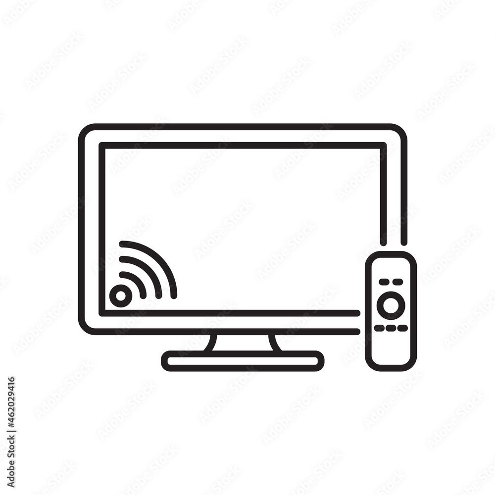 Wall mural smart television with a remote icon in linear style isolated on white background