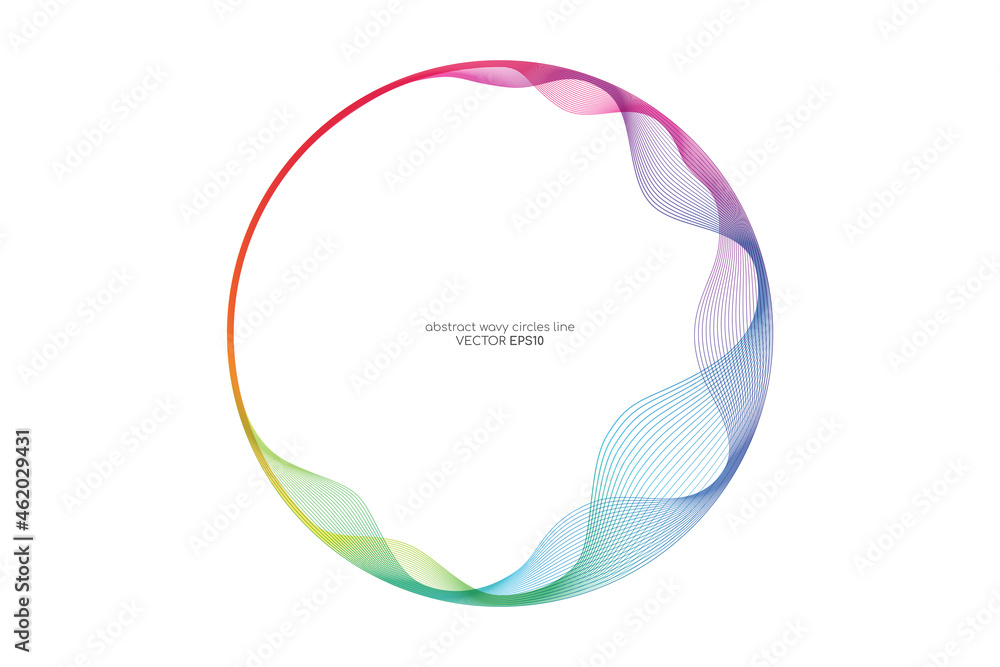 Poster Vector abstract circles lines wavy in round frame colorful rainbow isolated on white background with empty space for text