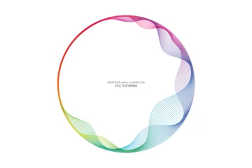 Tuinposter Vector abstract circles lines wavy in round frame colorful rainbow isolated on white background with empty space for text © korkeng