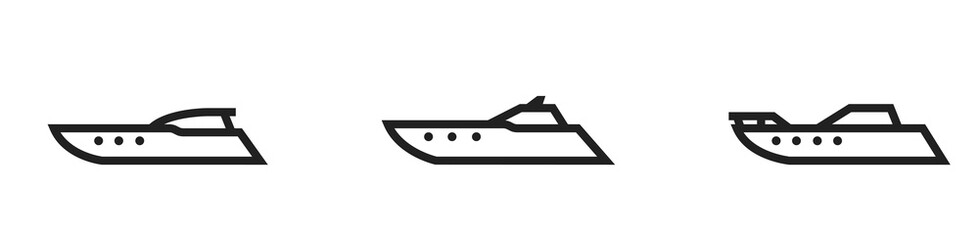 speedboat line icon set. motor boats for sea trip. isolated vector images