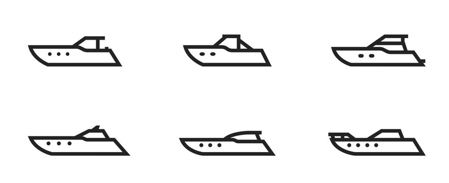 powerboat line icon set. motor boats for travel and rest. isolated vector images