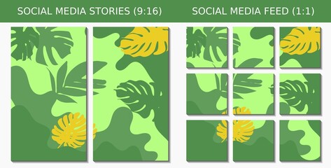 Collection of trendy abstract aesthetic green floral background vector illustrations. Social media feeds and story backgrounds. print-ready modern wall poster decoration