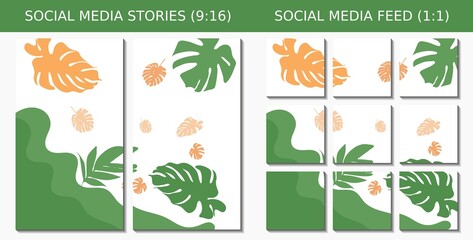 Collection of trendy abstract aesthetic green floral background vector illustrations. Social media feeds and story backgrounds. print-ready modern wall poster decoration