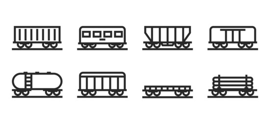 train wagon line icon set. railway freight cars symbols. isolated vector images © Назарій