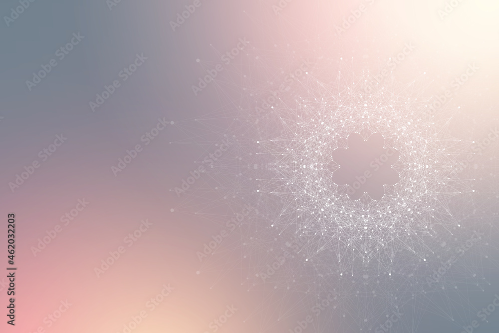 Wall mural fractal abstract element with connected lines and dots, illustration.