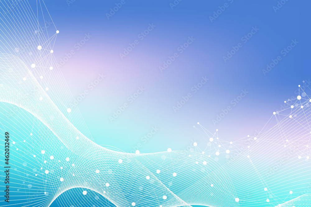Poster expansion of life. colorful explosion background with connected line and dots, wave flow. visualizat